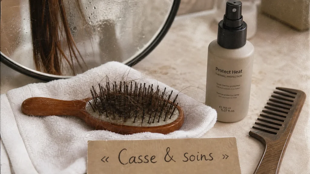 Cheveux qui cassent : 180°C, cuticule abîmée et gestes qui aggravent la casse