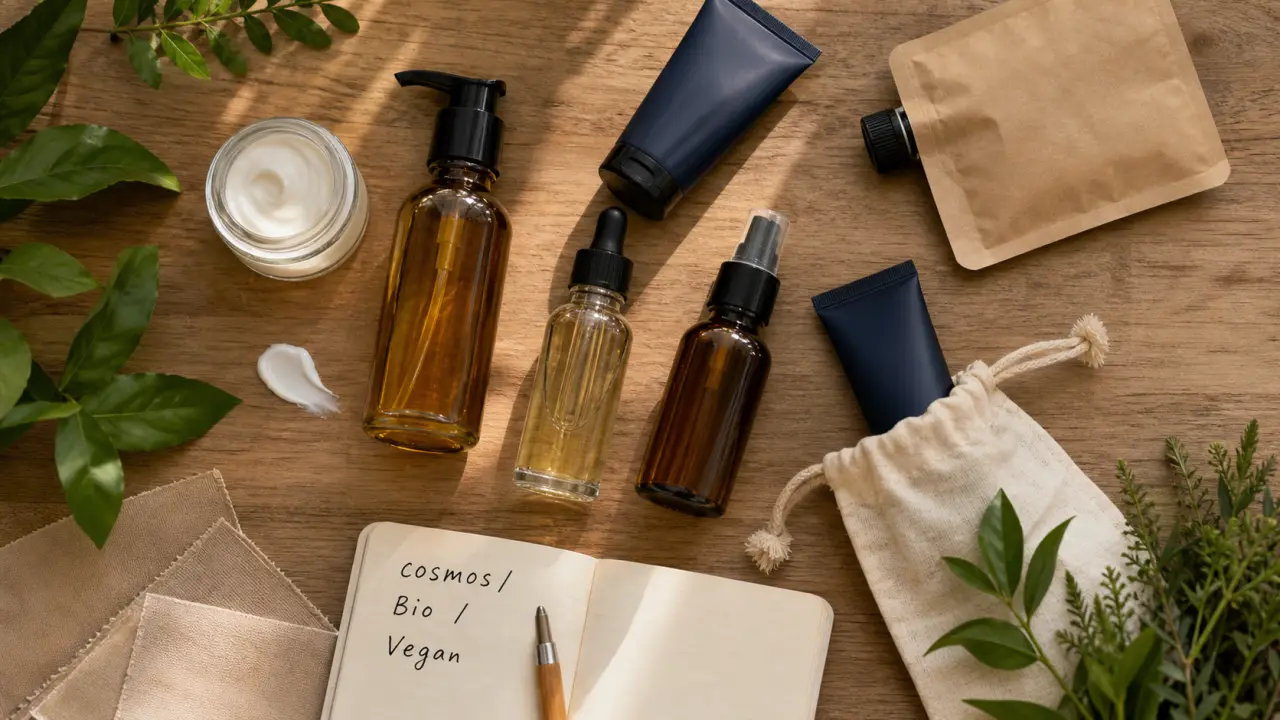 Cosmétiques france : soins naturels efficaces en flat-lay
