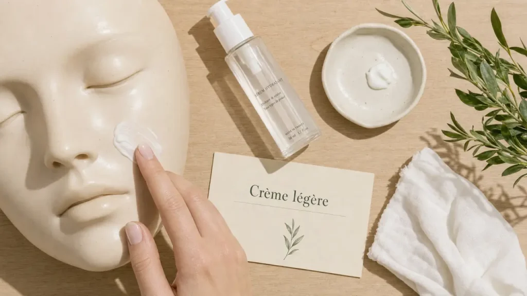 Crème hydratante légère : hydrater sans film gras, juste avant le maquillage