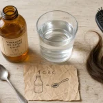 Vinaigre de cidre et cheveux : flacon dilué et eau, sans irritation du cuir chevelu