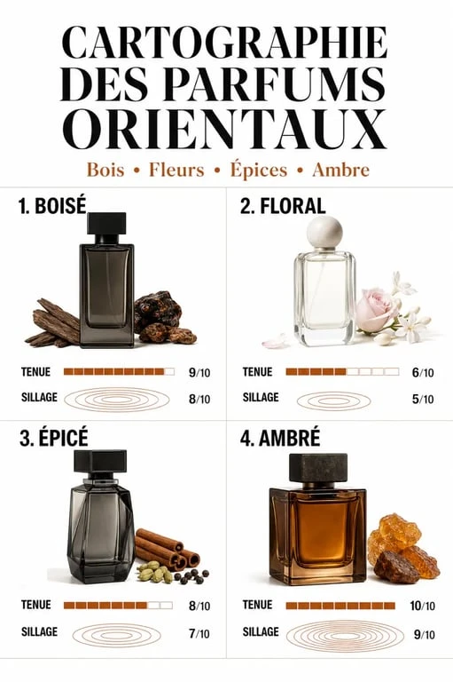 Laffata parfum : illustration éditoriale des familles olfactives orientales et des usages homme, femme, mixte