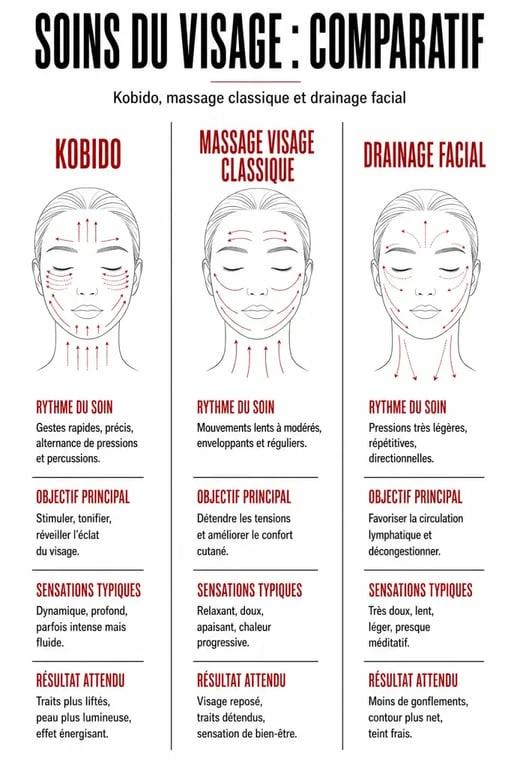 Soin du visage japonais : comparaison entre Kobido, massage visage classique et drainage facial