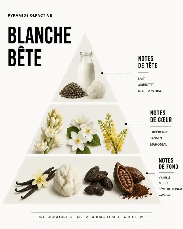 Pyramide olfactive du parfum Blanche Bête de Les Liquides Imaginaires