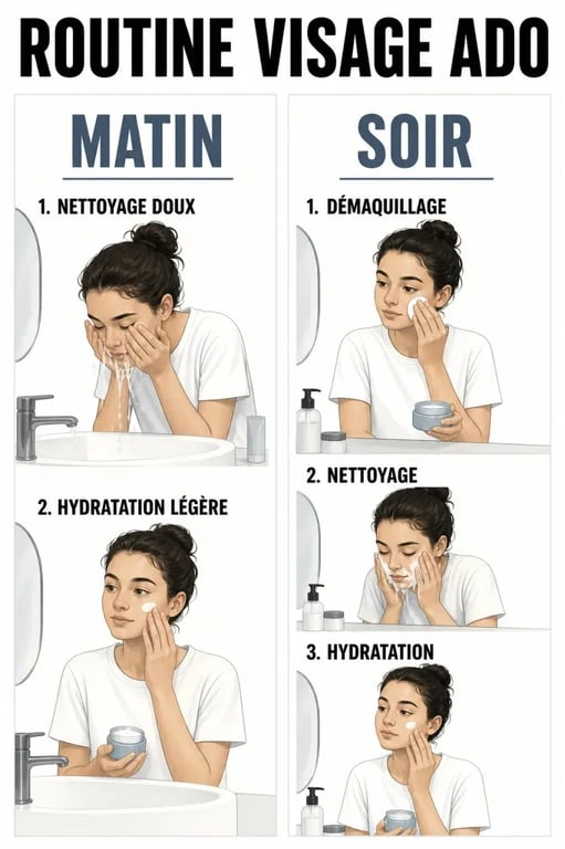 Soin visage ado : routine du matin et du soir en deux temps