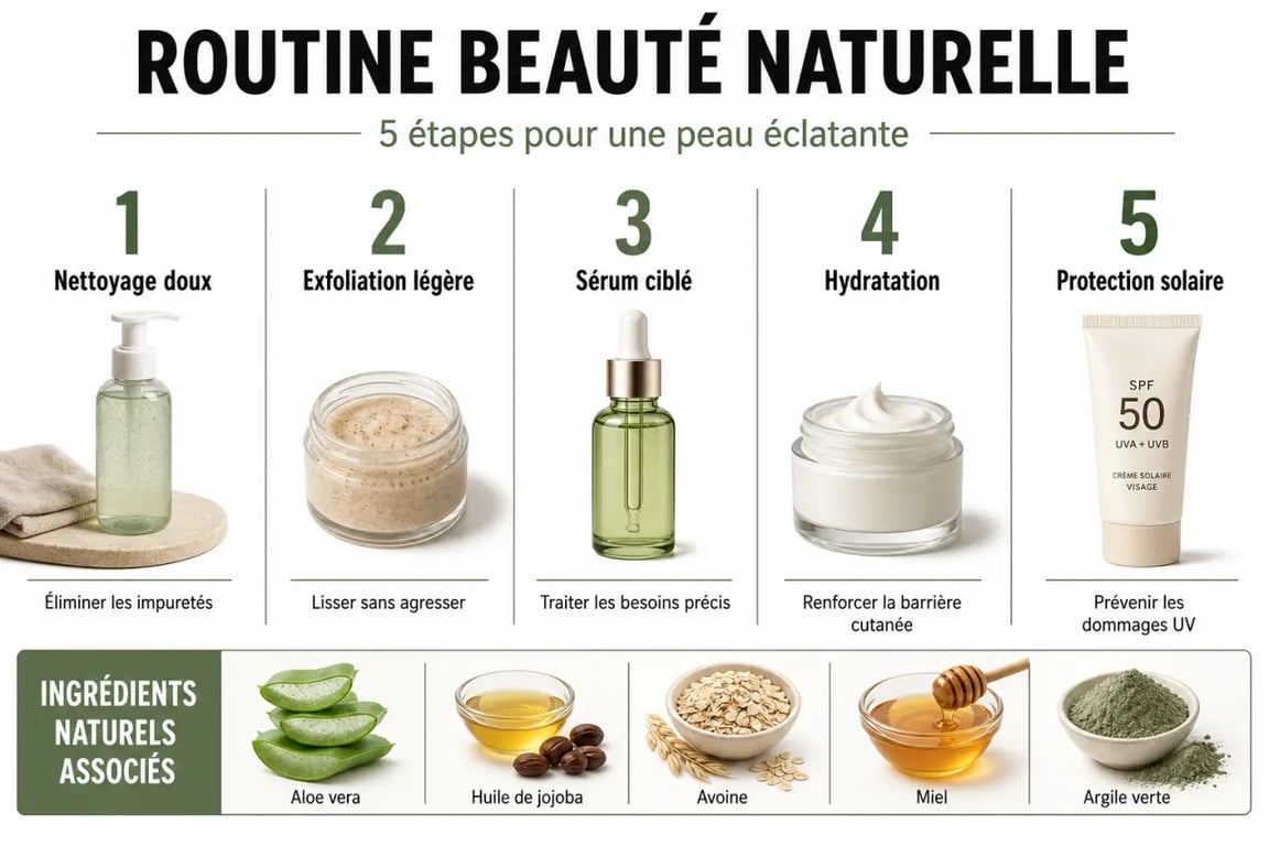 Adopter une routine beauté naturelle pour une peau éclatante : schéma des 5 étapes essentielles pour un teint plus lumineux