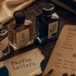 Laffata parfum notes boisées et accords floraux sur table en bois