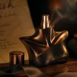 Parfum billie eilish : flacon sur coiffeuse sombre