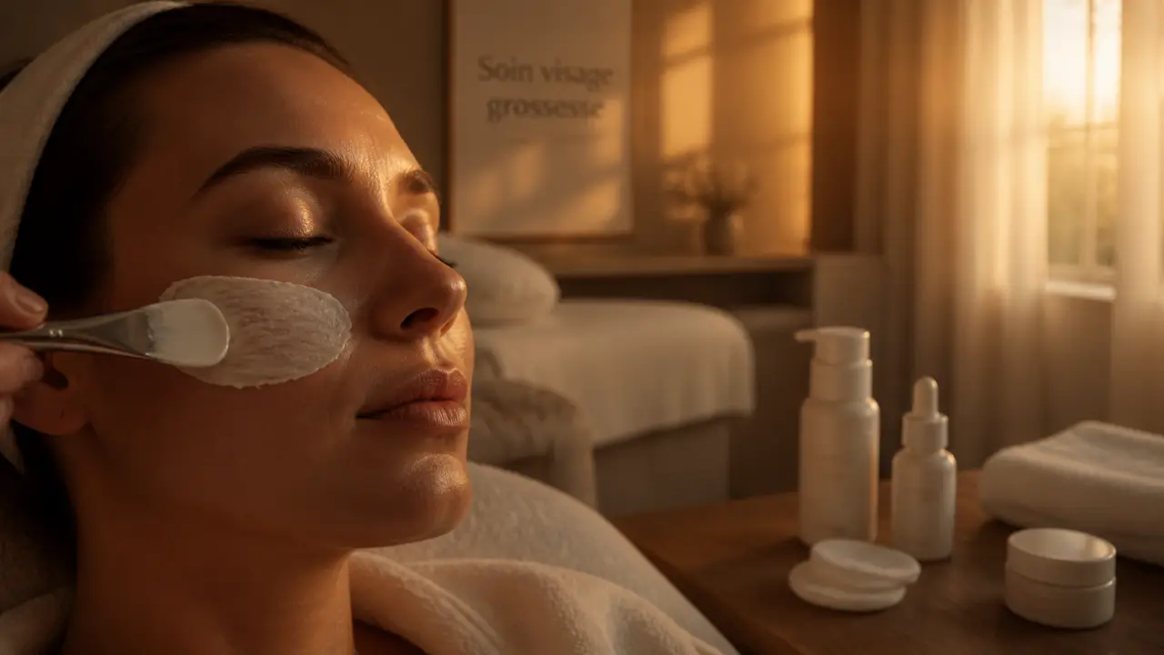 soin visage femme enceinte en spa, masque crème et peau hydratée