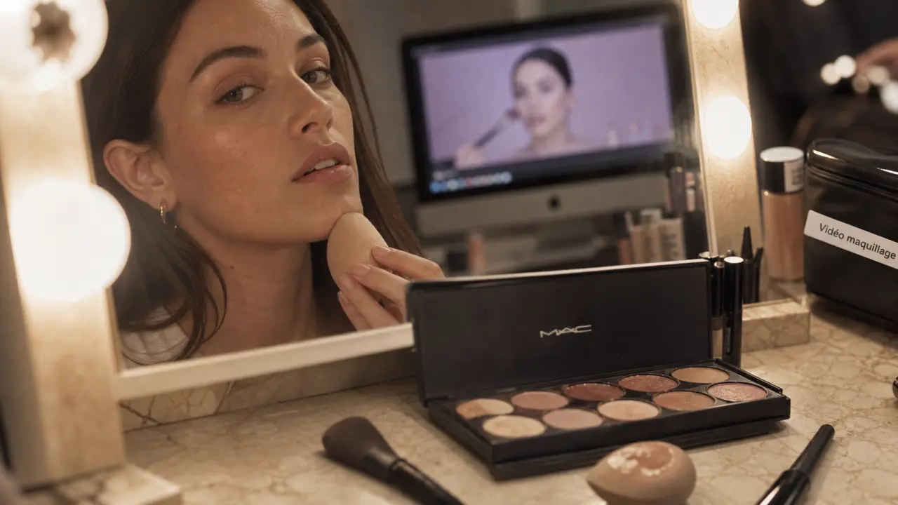 Video maquillage mac : palette et pinceaux MAC sur table