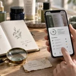 Clean beauty app : scan INCI sur écran, liste d’ingrédients
