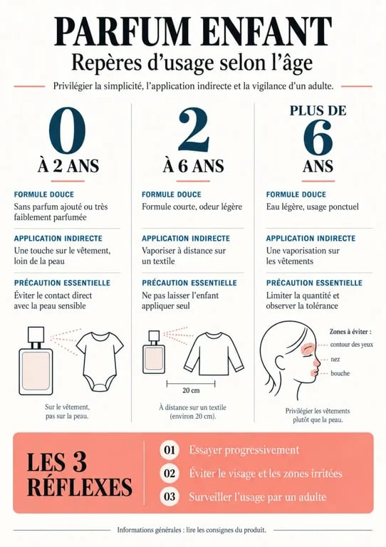 Infographie sur le parfum enfant selon l’âge et le mode d’application