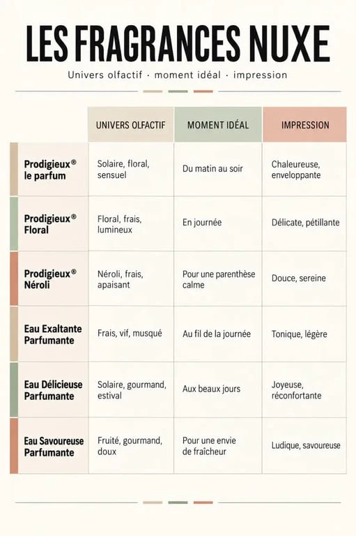Comparaison visuelle des parfums NUXE et de leurs univers olfactifs