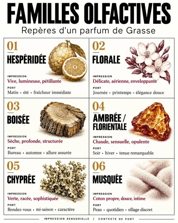Infographie des familles olfactives d’un parfum de Grasse