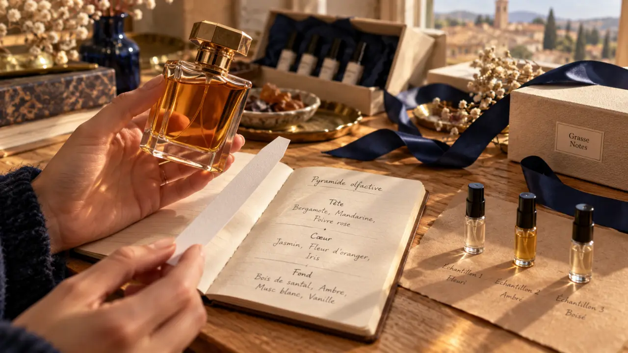 Parfum de grasse, flacon et échantillons pour le sillage