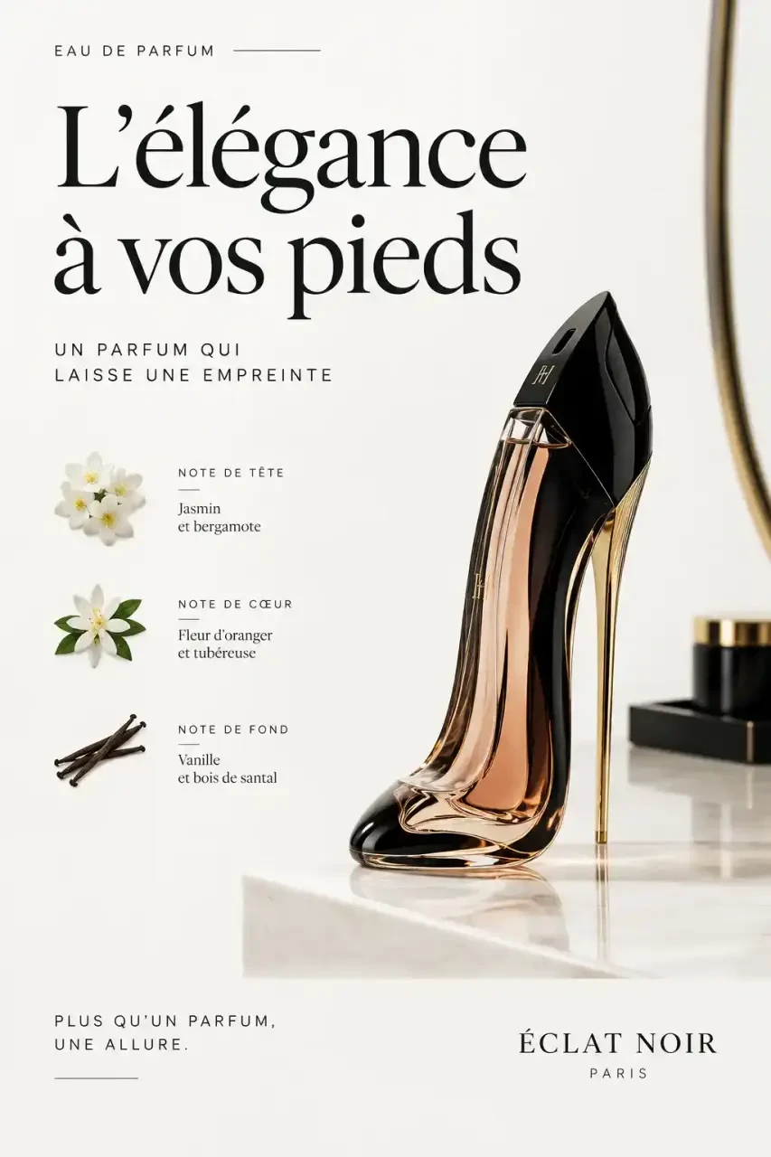 Flacon de parfum Carolina Herrera Good Girl en forme d'escarpin posé sur une coiffeuse