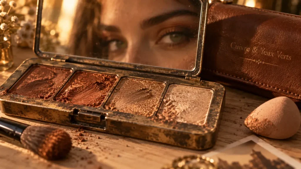 Maquillage rousse aux yeux verts : cuivre, teint léger et contrastes maîtrisés